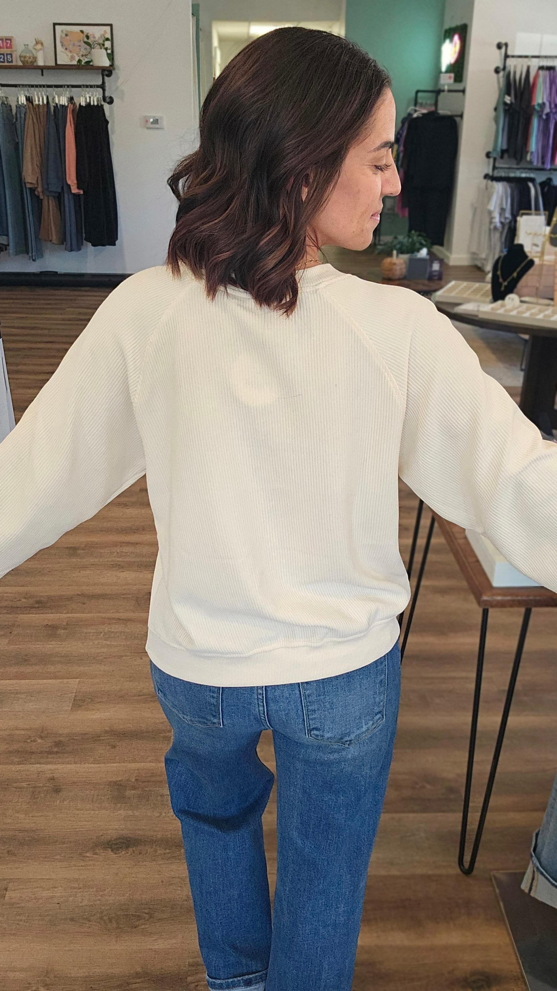 Shop Corded Crew Neck Pullover - Ivory- at Ruby Joy Boutique, a Women's Clothing Store in Pickerington, Ohio