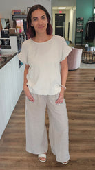 Shop Striped Wide Leg Linen Blend Pants - Tan- at Ruby Joy Boutique, a Women's Clothing Store in Pickerington, Ohio
