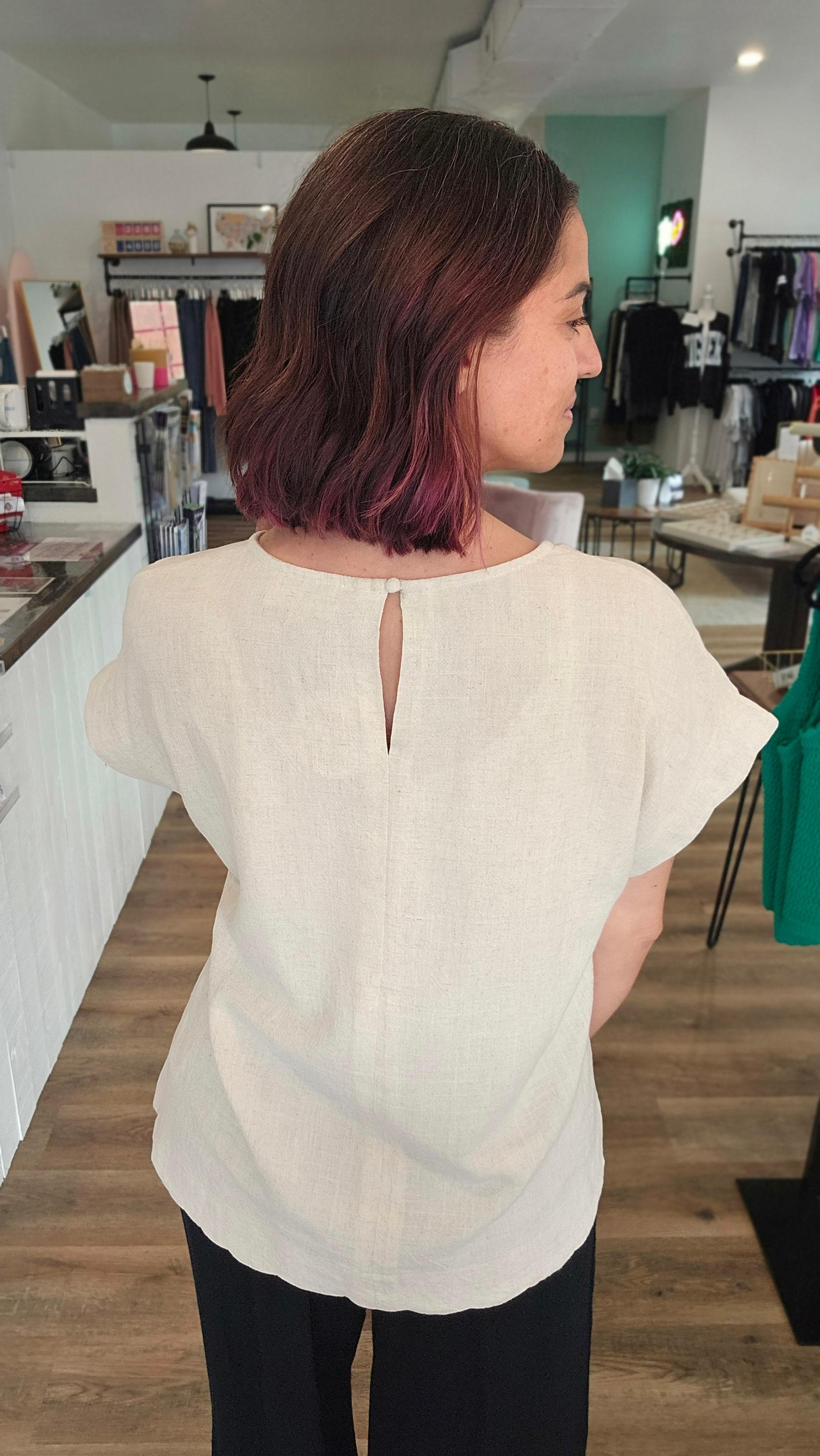Shop Scalloped Hem Linen Blend Top - Oatmeal- at Ruby Joy Boutique, a Women's Clothing Store in Pickerington, Ohio