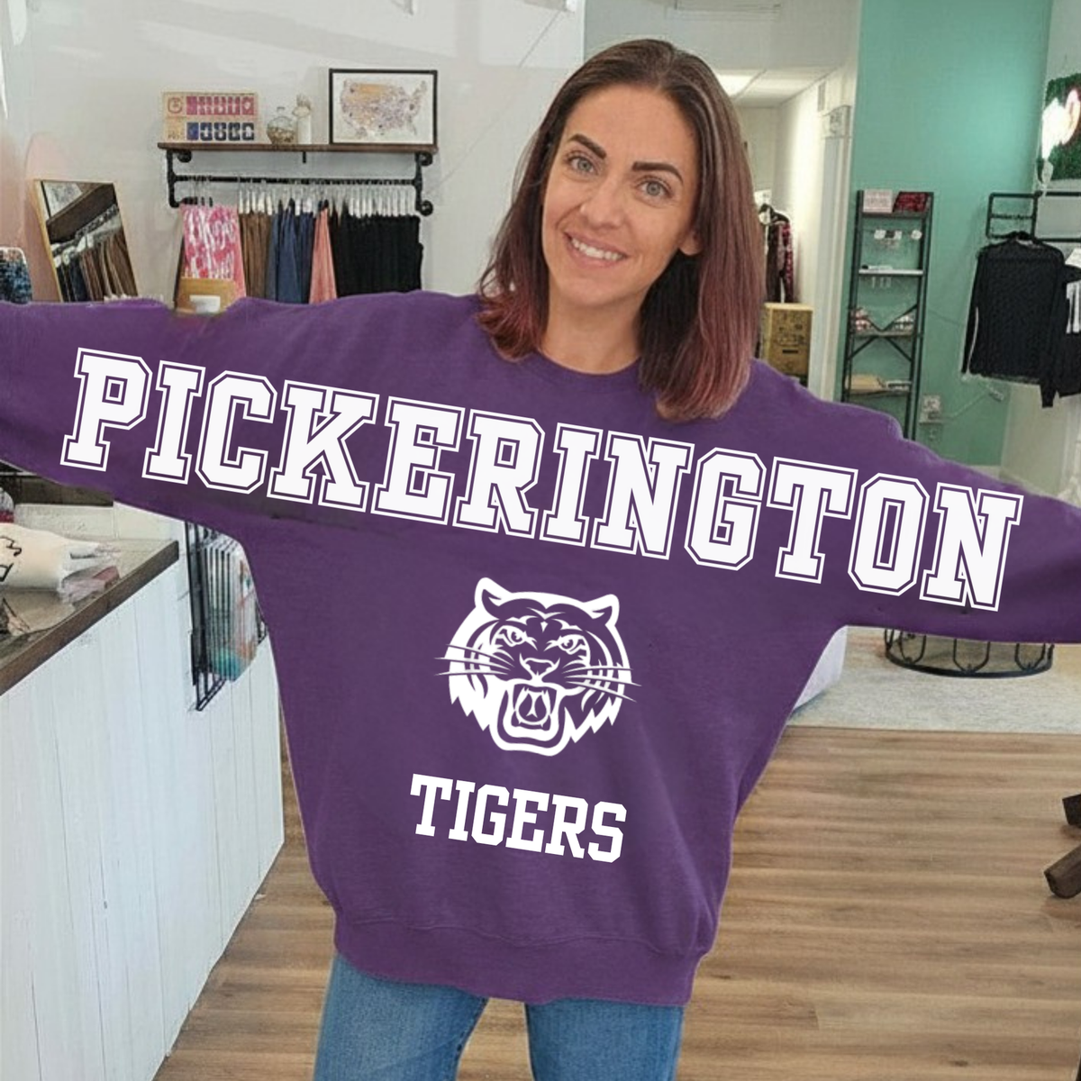 Shop Oversized Pickerington Tigers Spirit Sweatshirt- at Ruby Joy Boutique, a Women's Clothing Store in Pickerington, Ohio
