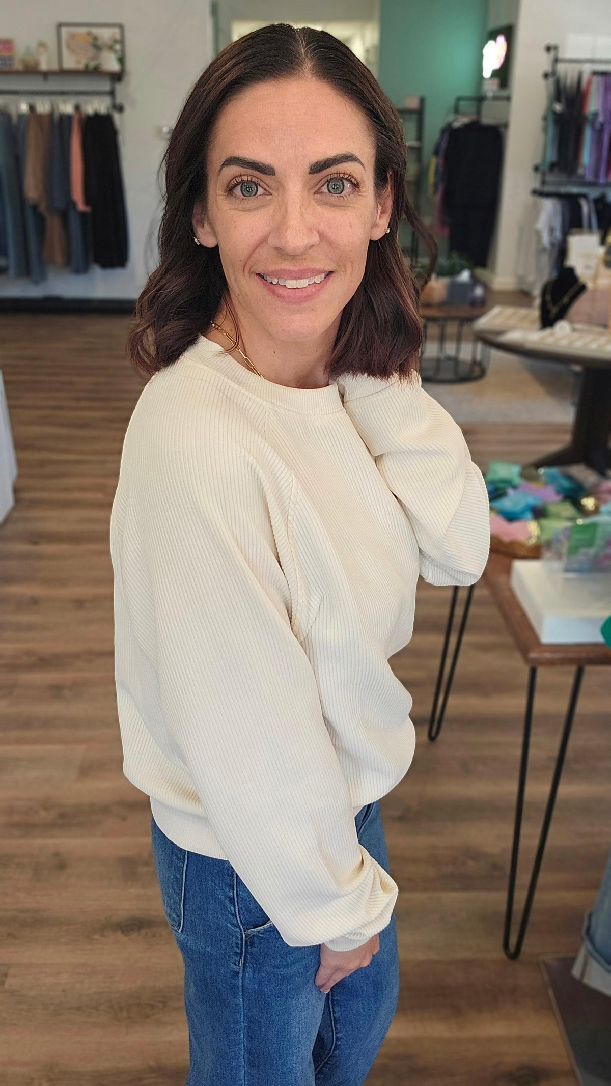 Shop Corded Crew Neck Pullover - Ivory- at Ruby Joy Boutique, a Women's Clothing Store in Pickerington, Ohio