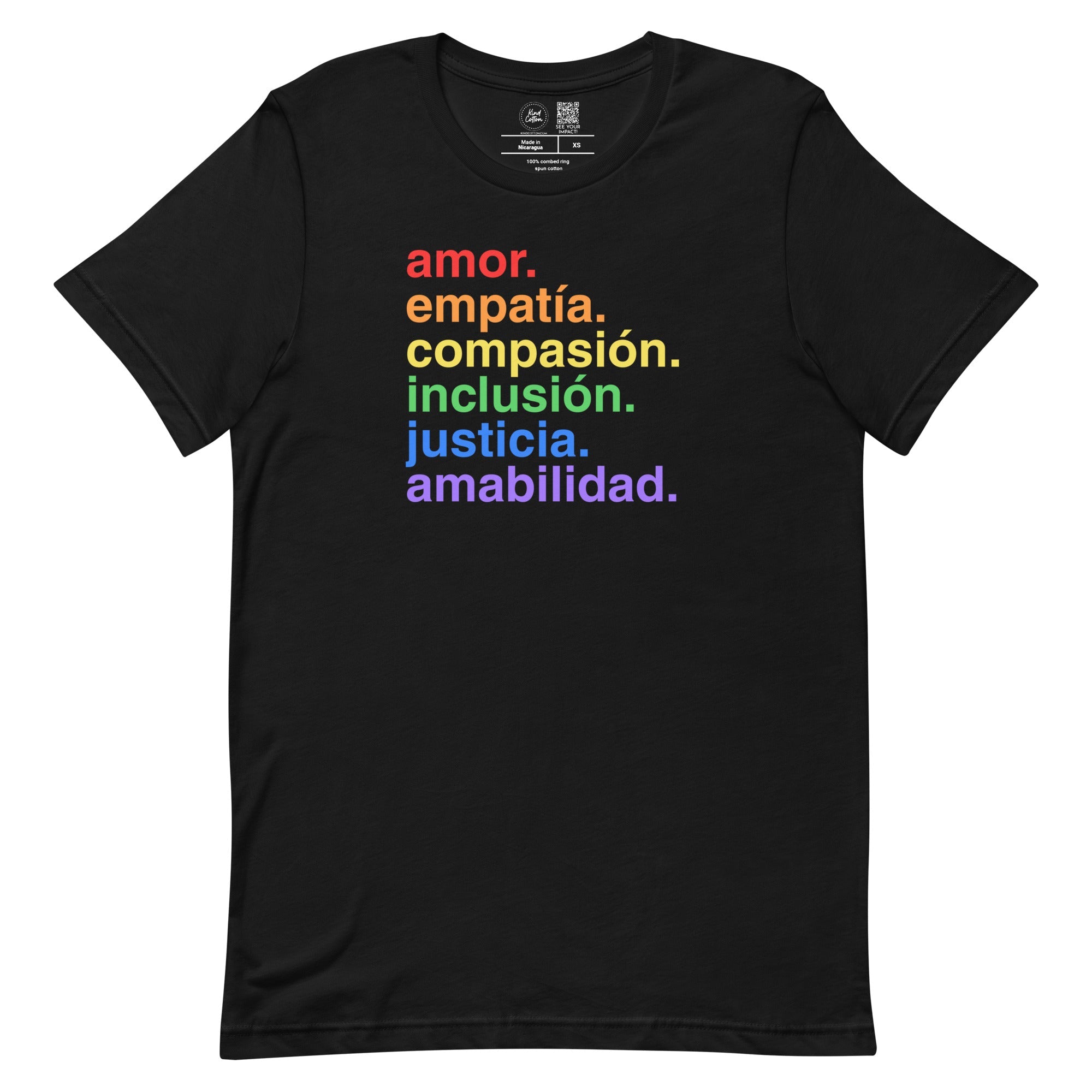 Shop 'Kindness Is' Pride en Español Classic Tee | Kind Cotton-Black at Ruby Joy Boutique, a Women's Clothing Store in Pickerington, Ohio
