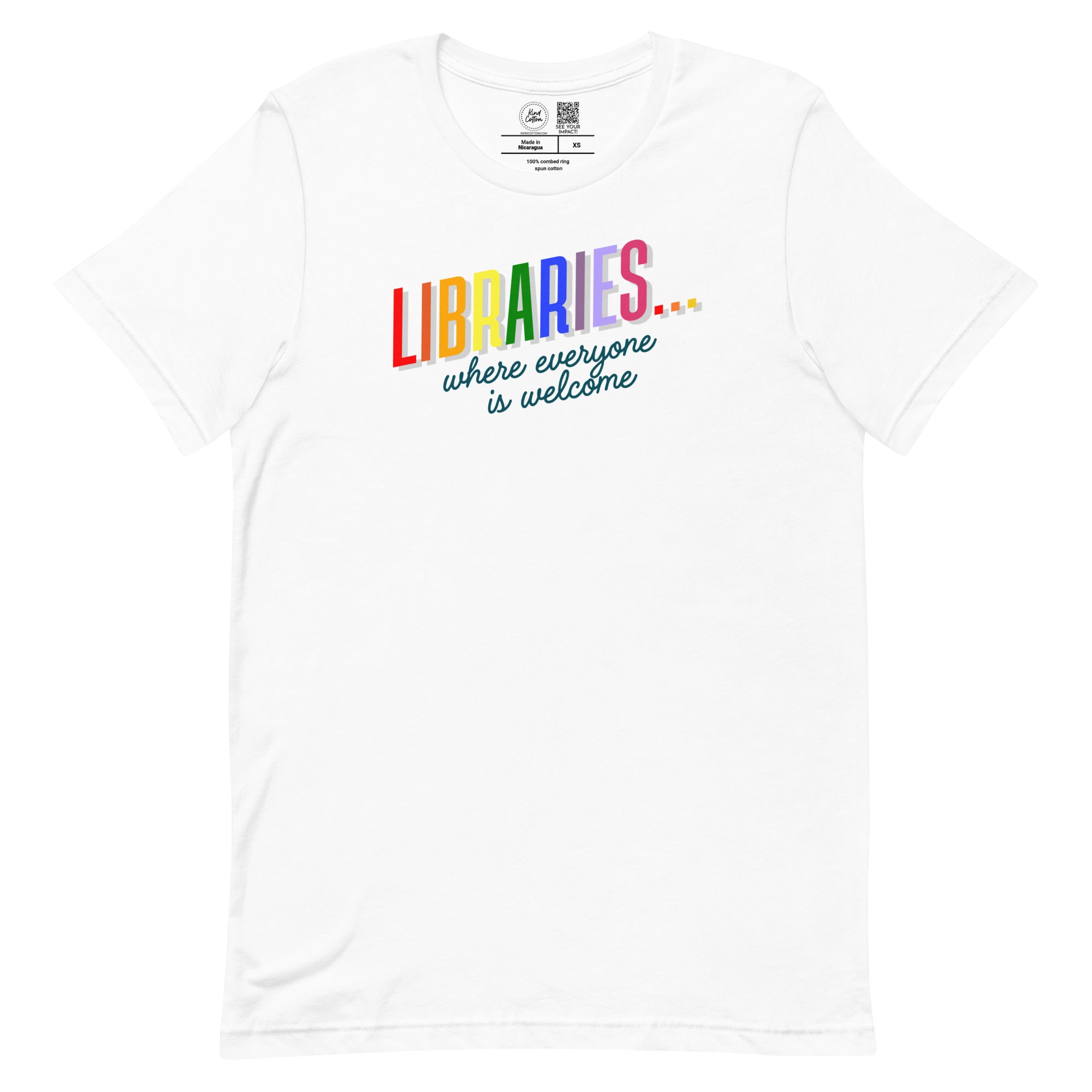 Shop Libraries Where Everyone is Welcome Classic Tee | Kind Cotton-White at Ruby Joy Boutique, a Women's Clothing Store in Pickerington, Ohio